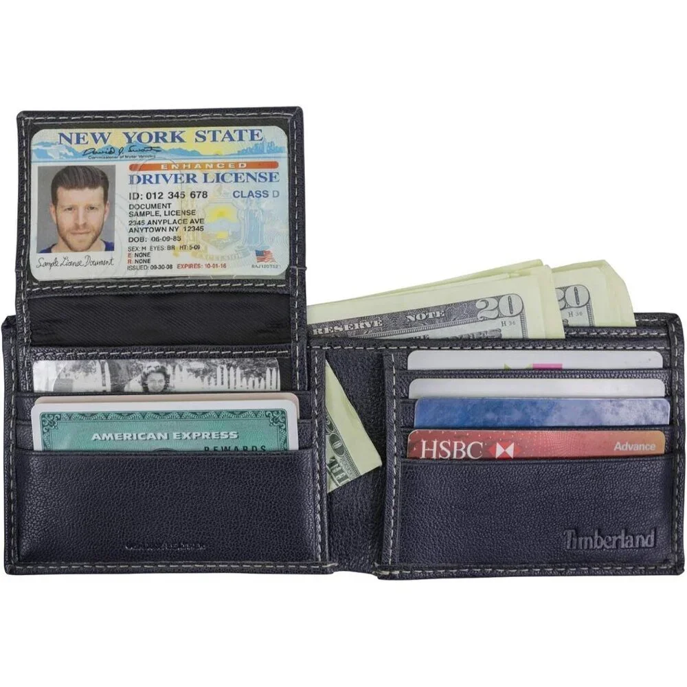 Men's Imported Genuine Leather Luxury Navy Blue Bill Pockets Wallet Card Design